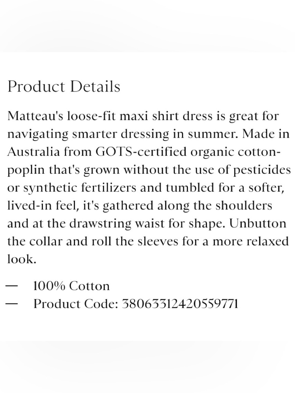 Matteau Gathered Organic Cotton-Poplin Maxi Shirt Dress - Picture 9 of 9